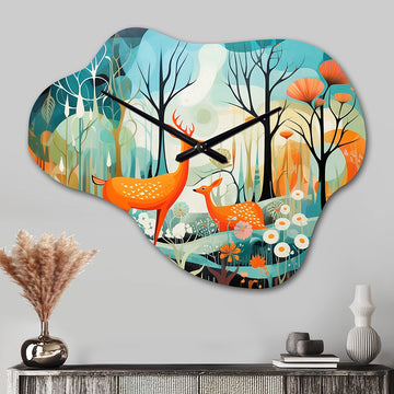 Teal Mid Century Mod Nature - Asymmetric Metal Wall Clock